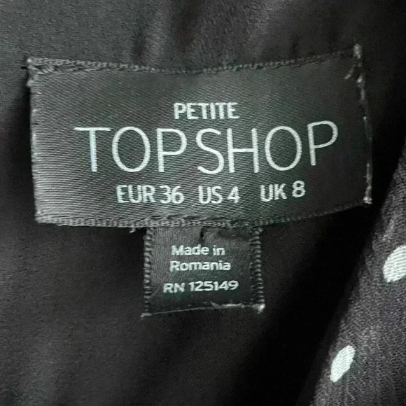 TOPSHOP Black with Polka Dot Flare Sleeve Ruffle Dress Size 4 - Picture 7 of 7